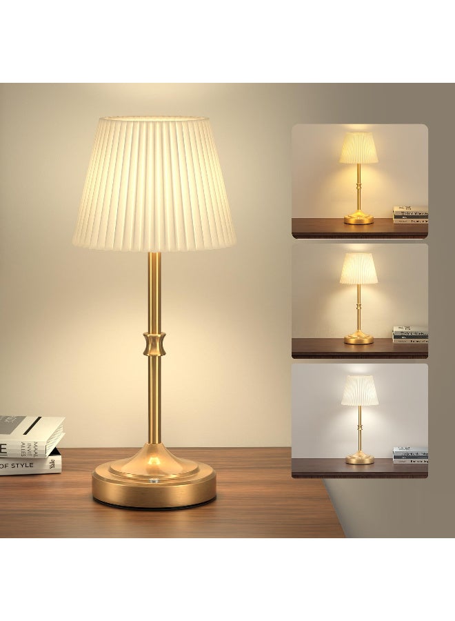 ZERIFAM Cordless LED Table Lamp, 5200mAh Battery Operated Lamp with Touch Switch, 3 Light Colours, Dimmable Rechargeable Bedside Table Lamps, Nightstand Lamp with Fabric Linen Shade for Bedroom, Office, Living Room, Reading, Gold - Image 1